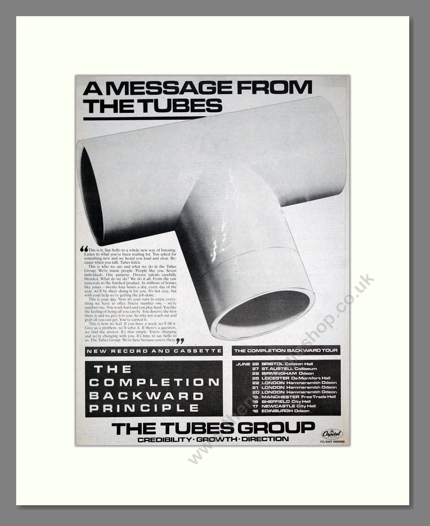 Tubes (The) - The Completion Backward Principle. Vintage Advert 1981 (ref AD21221)