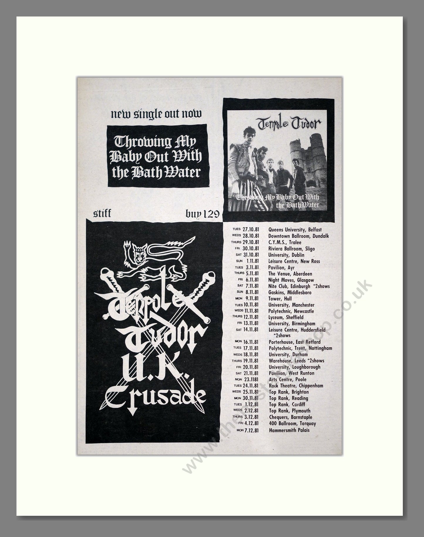 Tenpole Tudor - UK Tour. Vintage Advert 1981 (ref AD21231)