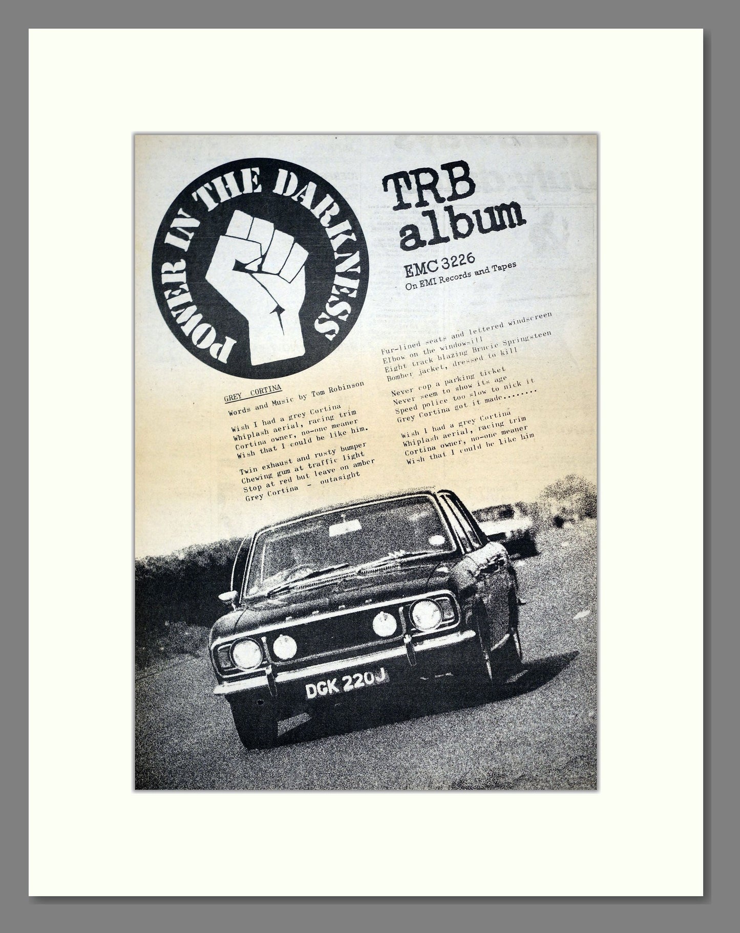 Tom Robinson Band (The) - Power In The Darkness. Vintage Advert 1978 (ref AD21232)