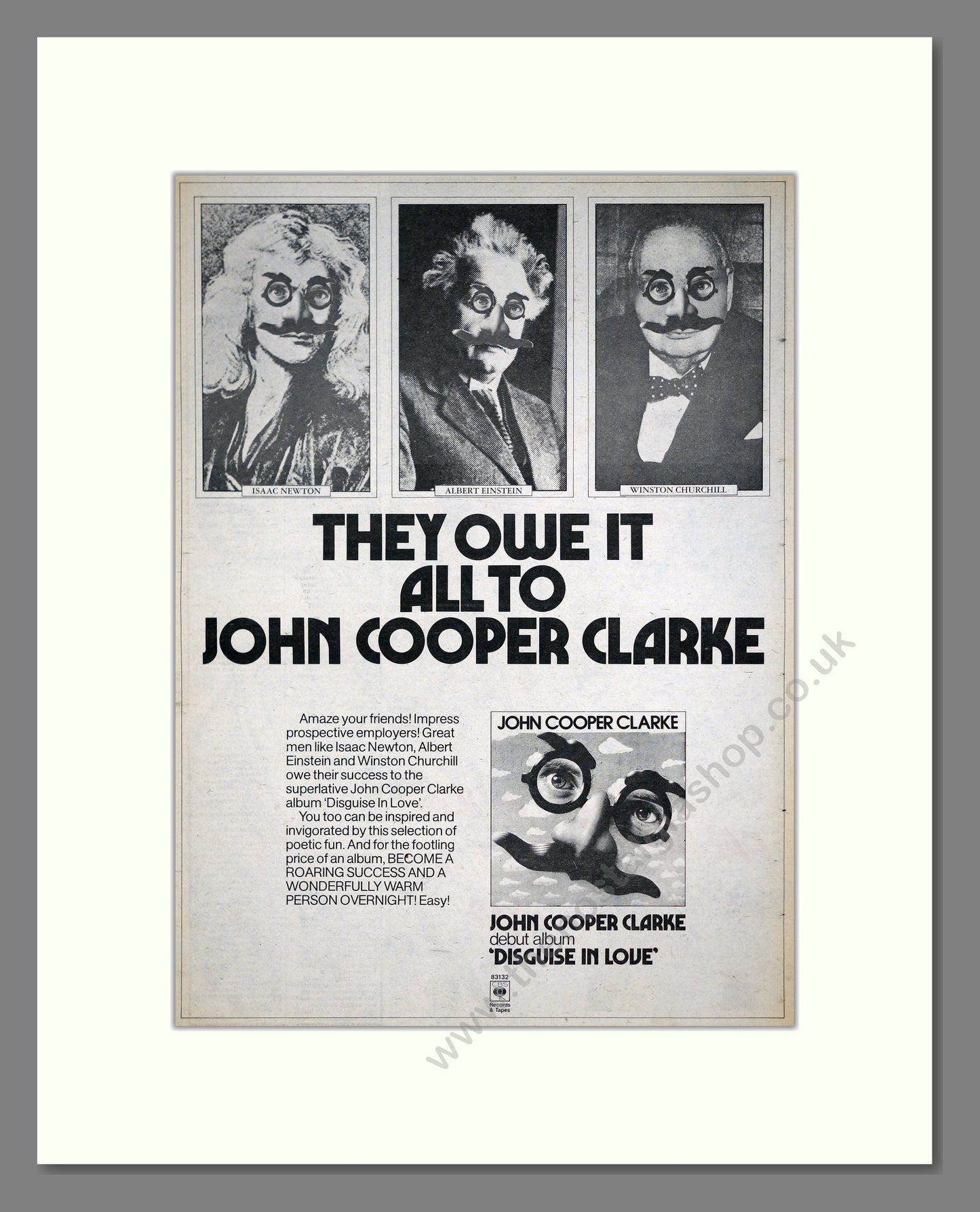 John Cooper Clarke - Disguise In Love. Vintage Advert 1978 (ref AD21251)