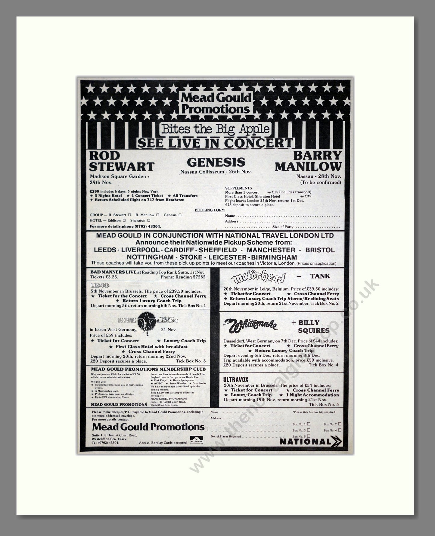 Rod Stewart / Genesis / Barry Manilow - Live In New York. Vintage Advert 1981 (ref AD21271)