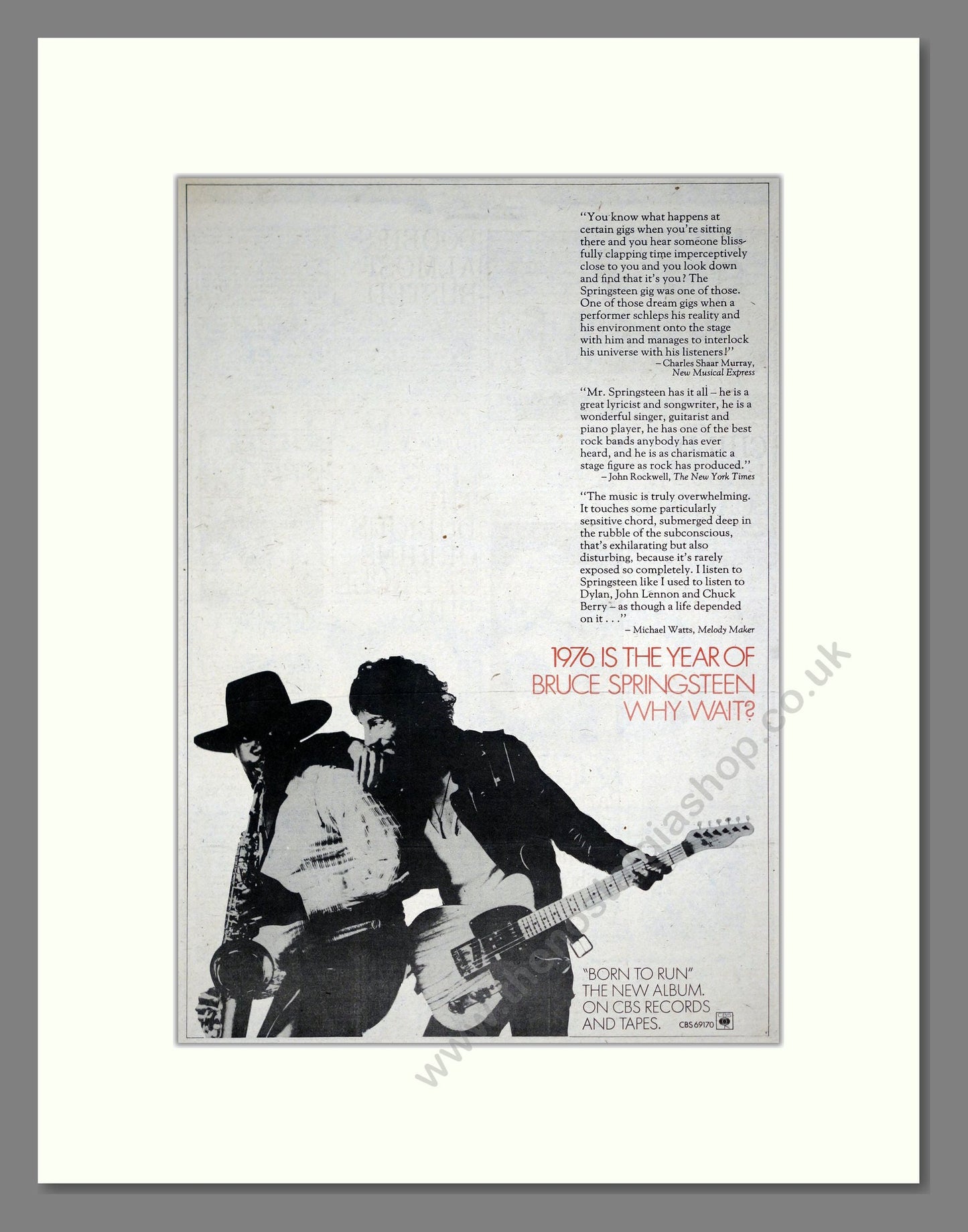 Bruce Springsteen - Born To Run. Vintage Advert 1975 (ref AD21285)