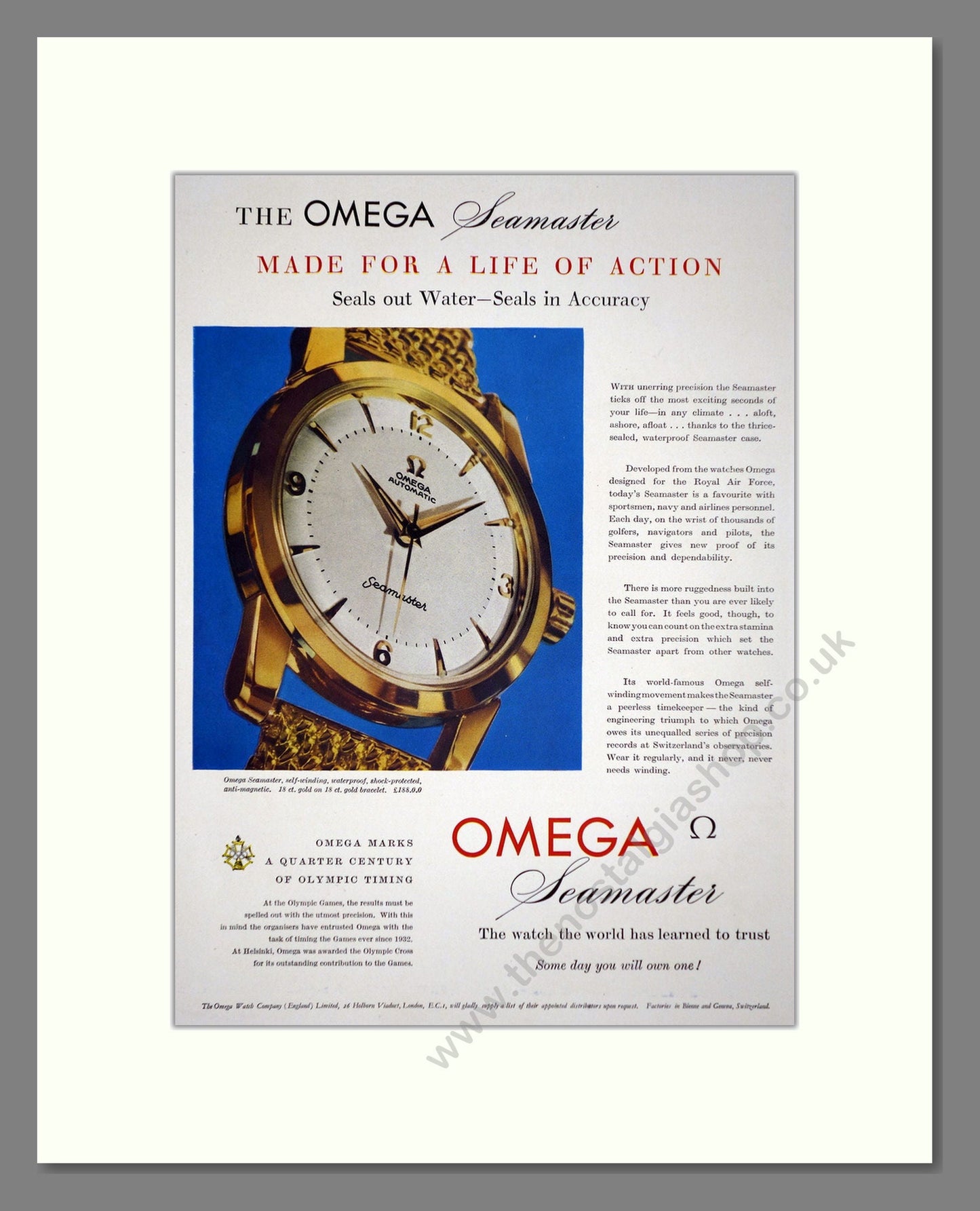 Omega - Seamaster. Vintage Advert 1957 (ref AD67928)