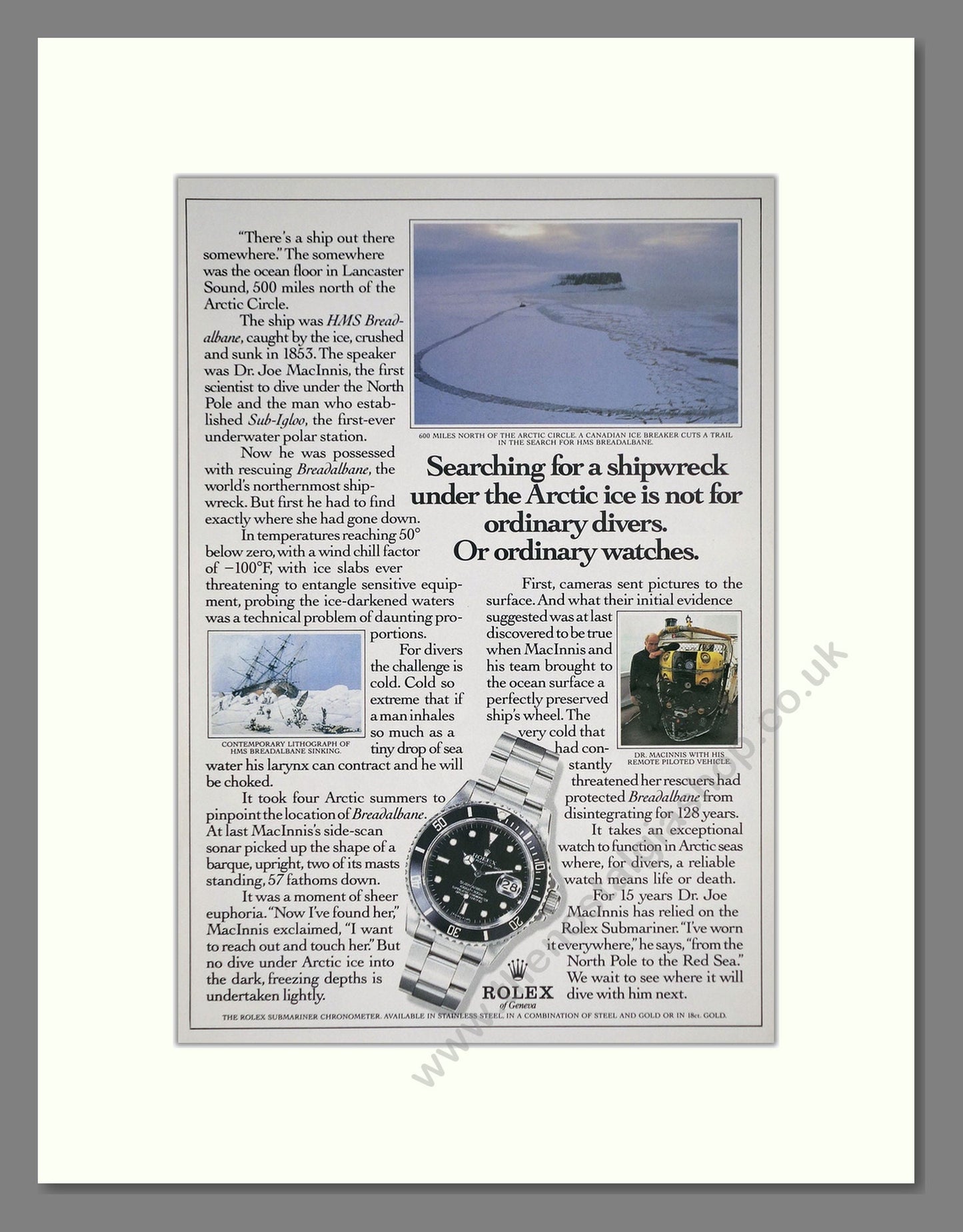 Rolex - Submariner Chronometer. Vintage Advert 1986 (ref AD67977)