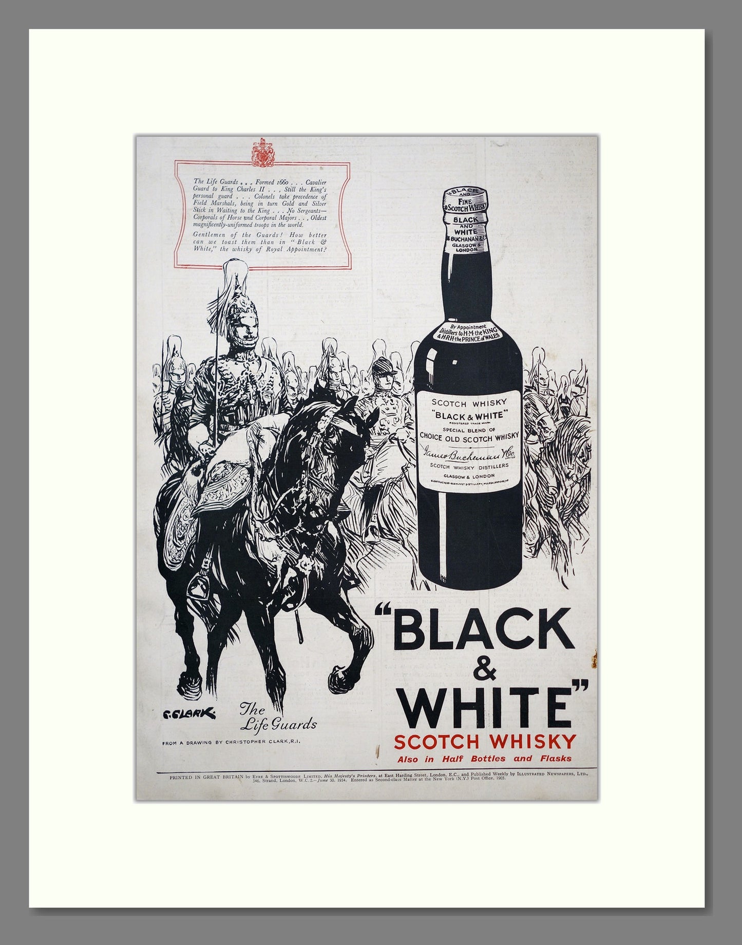 Black & White Scotch Whisky. The Life Guards. Original Advert 1934 (ref AD303752)