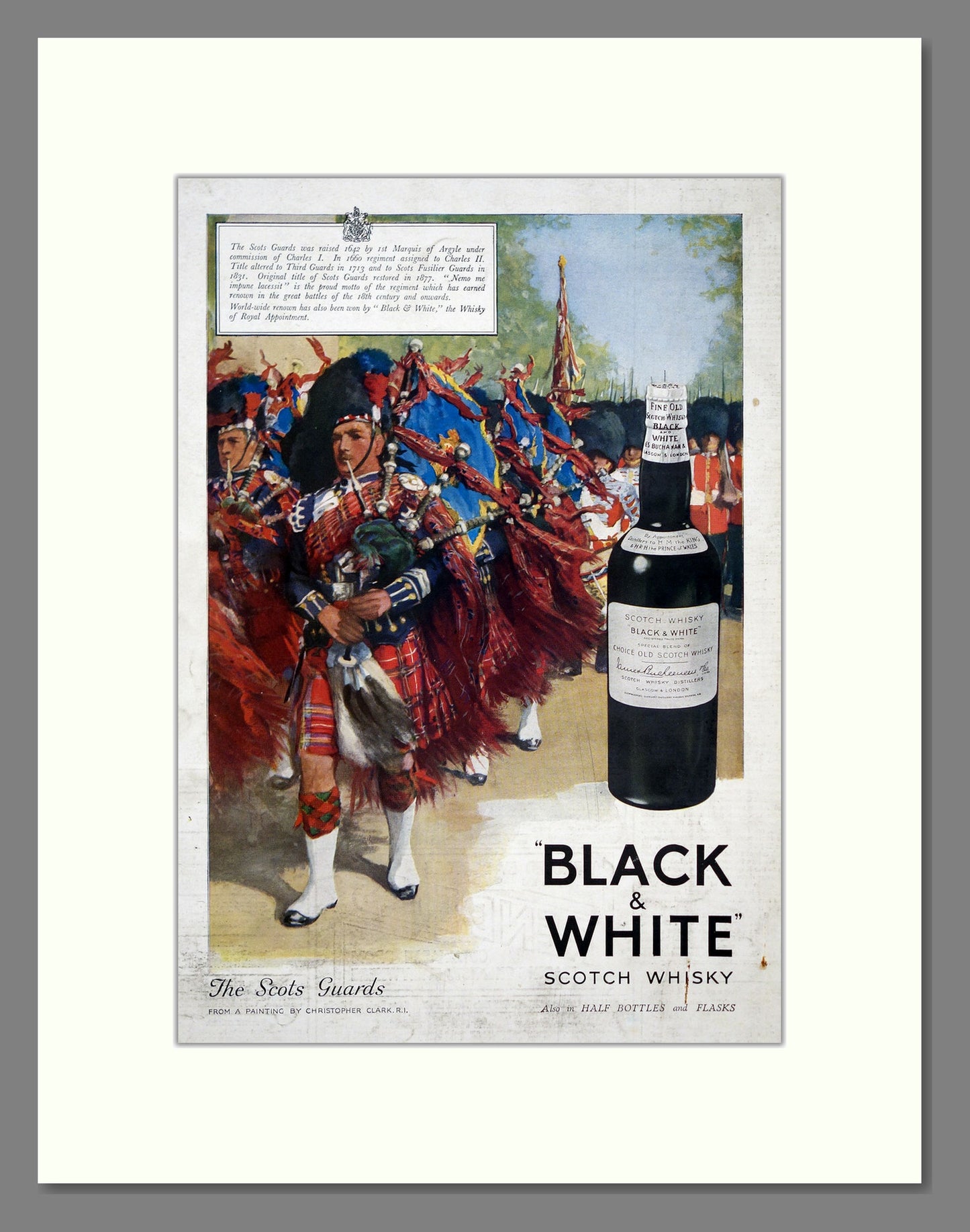 Black & White Scotch Whisky. The Scots Guards. Original Advert 1934 (ref AD303753)