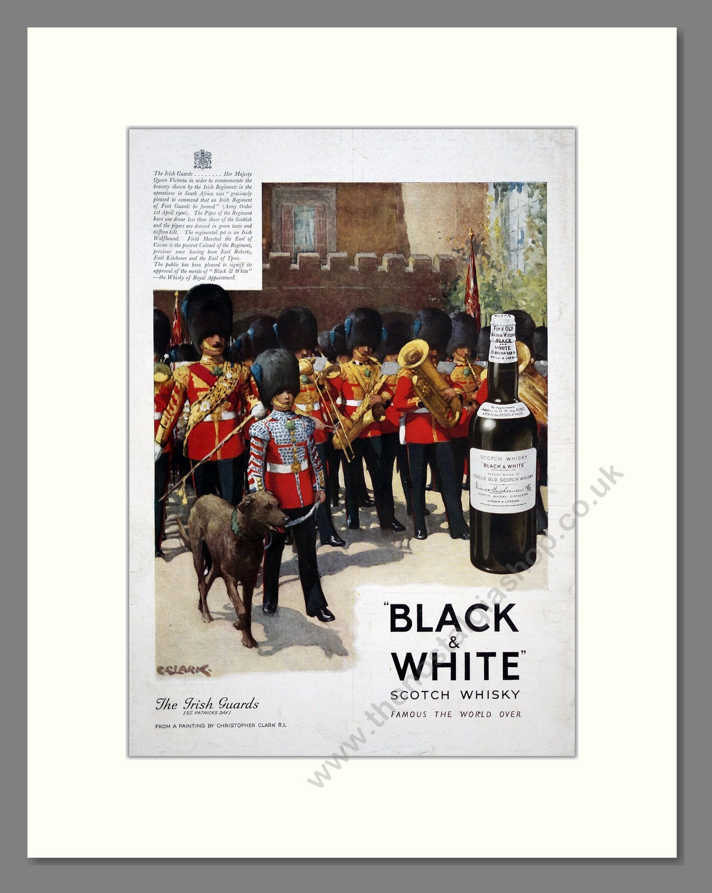 Black & White Scotch Whisky. The Irish Guards . Original Advert 1936 (ref AD303756)