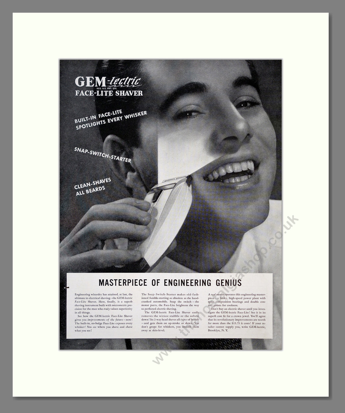 Gem-Letric Face-Lite Shaver. Large Original Advert 1939 (ref AD303863)