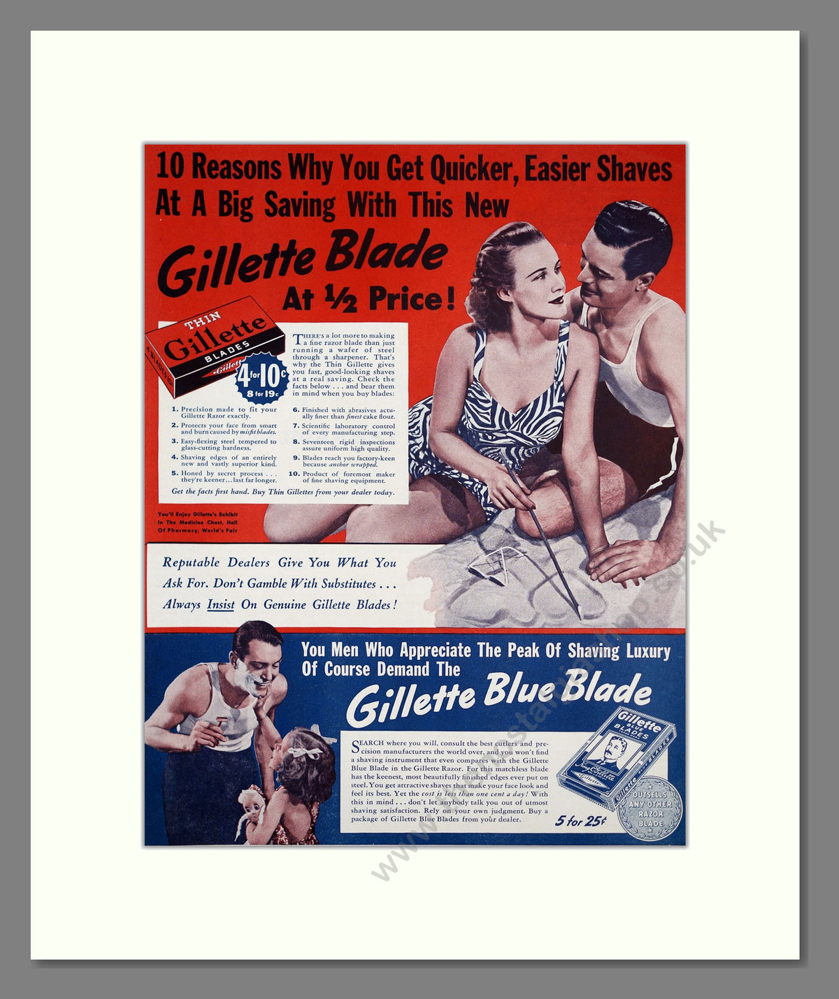 Gillette Blue Blades. Large Original Advert 1939 (ref AD303866)