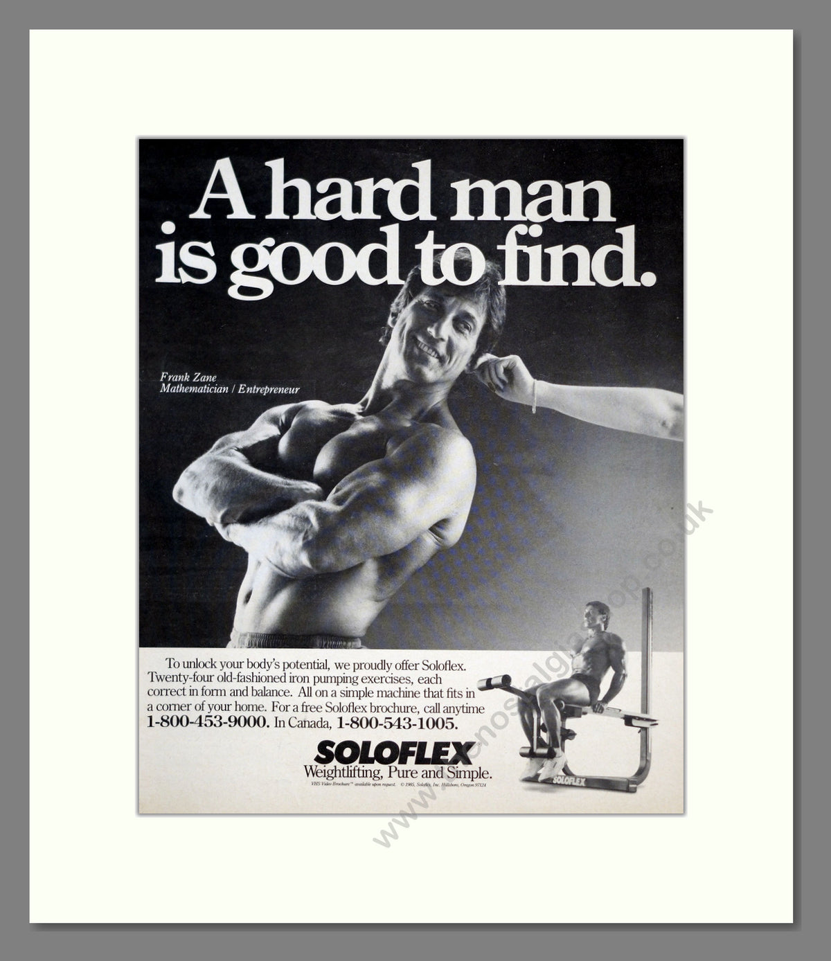 Soloflex Exercise Equipment. With Frank Zane. Original Advert 1985 (ref AD303878)