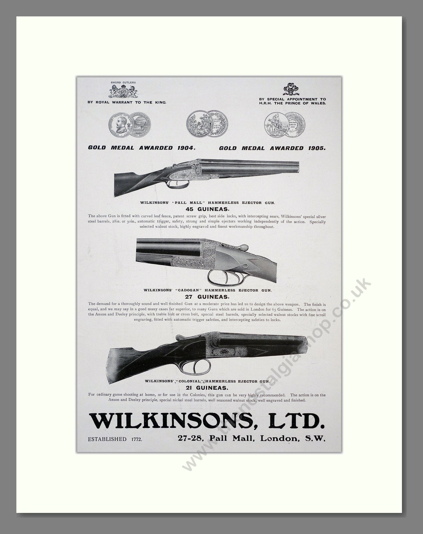 Wilkinsons Ltd Guns. Original Advert 1906 (ref AD304037)