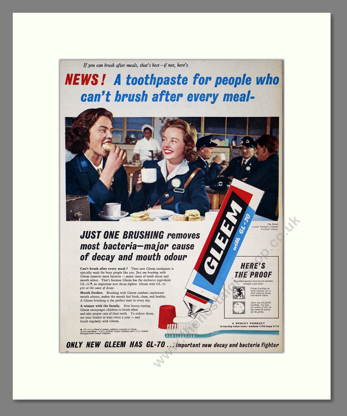 Gleem Toothpaste with GL-70. Original Advert 1956 (ref AD303904)