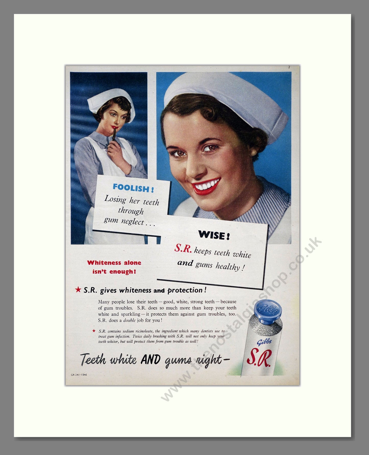 Gibbs S.R. Toothpaste. Original Advert 1951 (ref AD303963)
