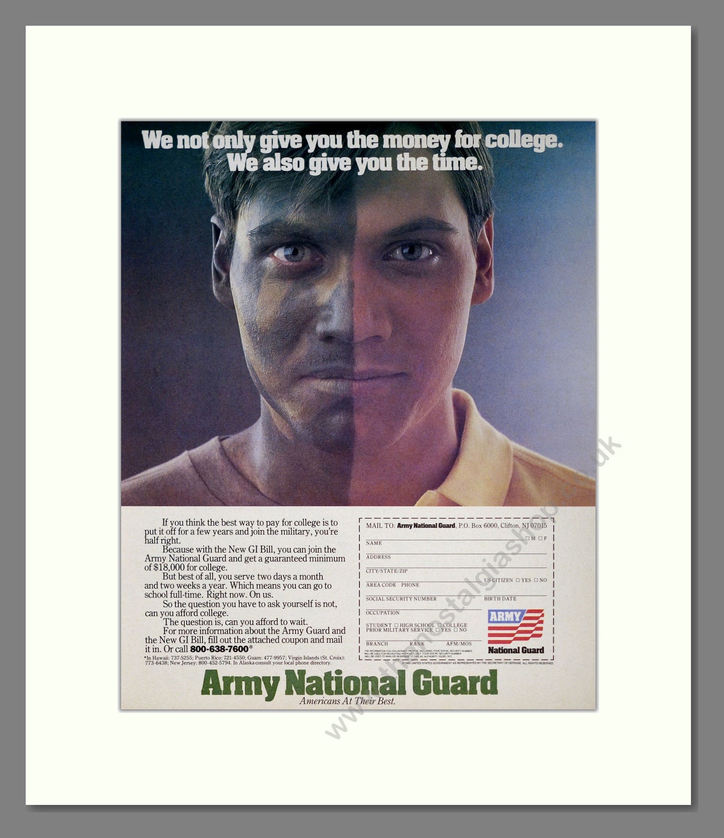 U.S. Army National Guard. Original Advert 1985 (ref AD303915)