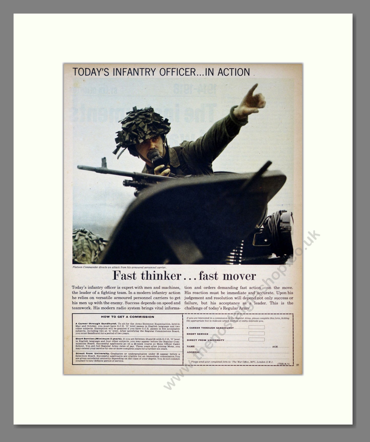British Army Infantry Officer. Original Advert 1964 (ref AD303921)