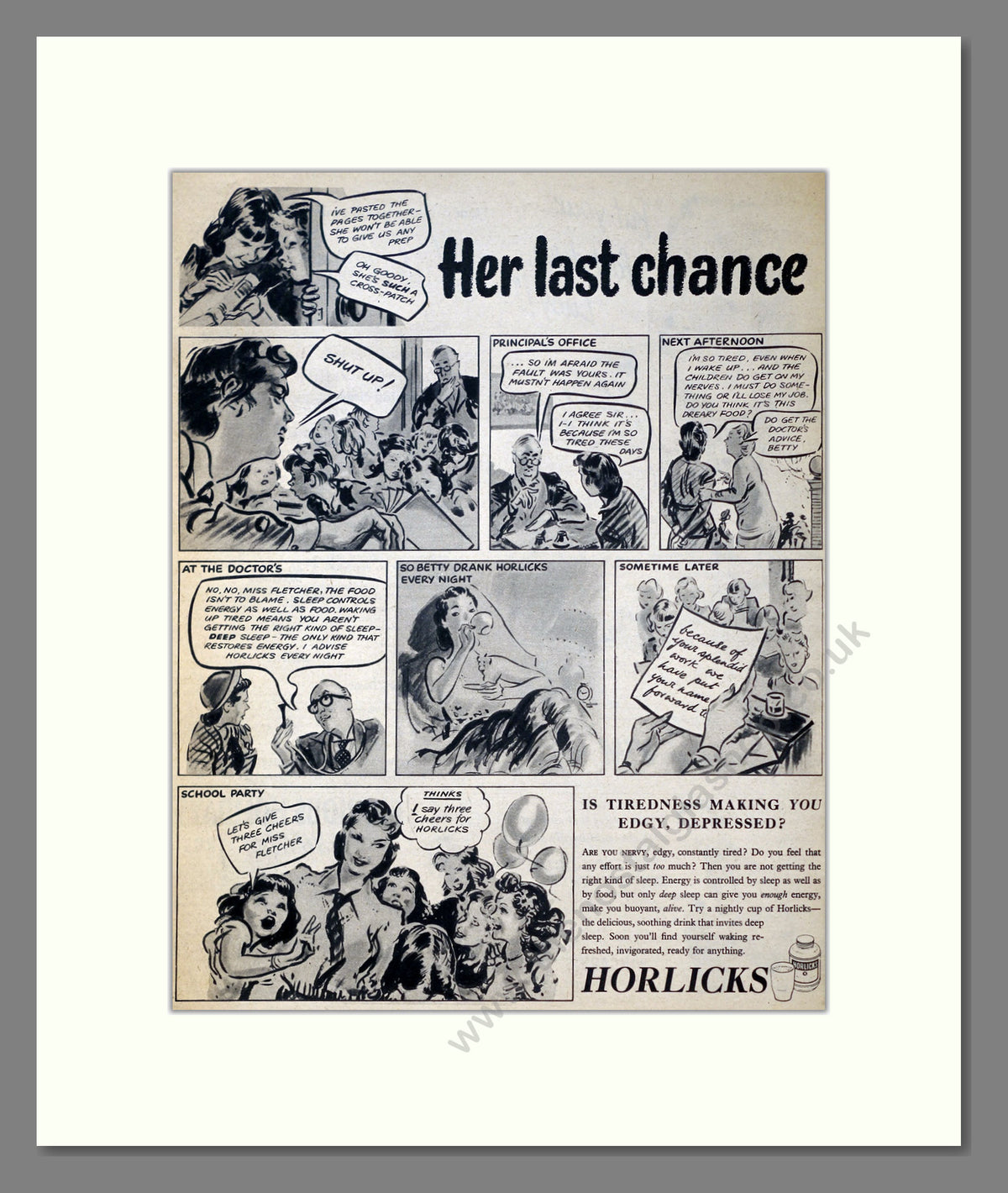Horlicks. Vintage Advert 1950 (ref AD304011)