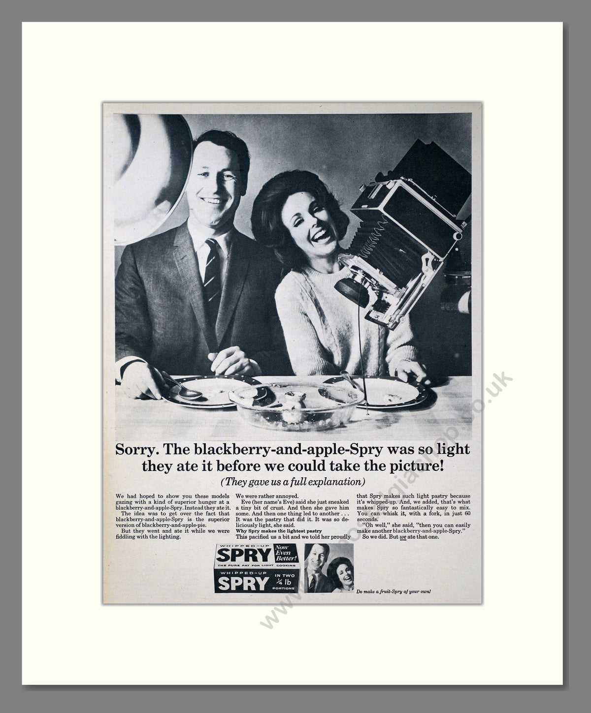 Spry. Vintage Original Advert 1964 (ref AD304173)