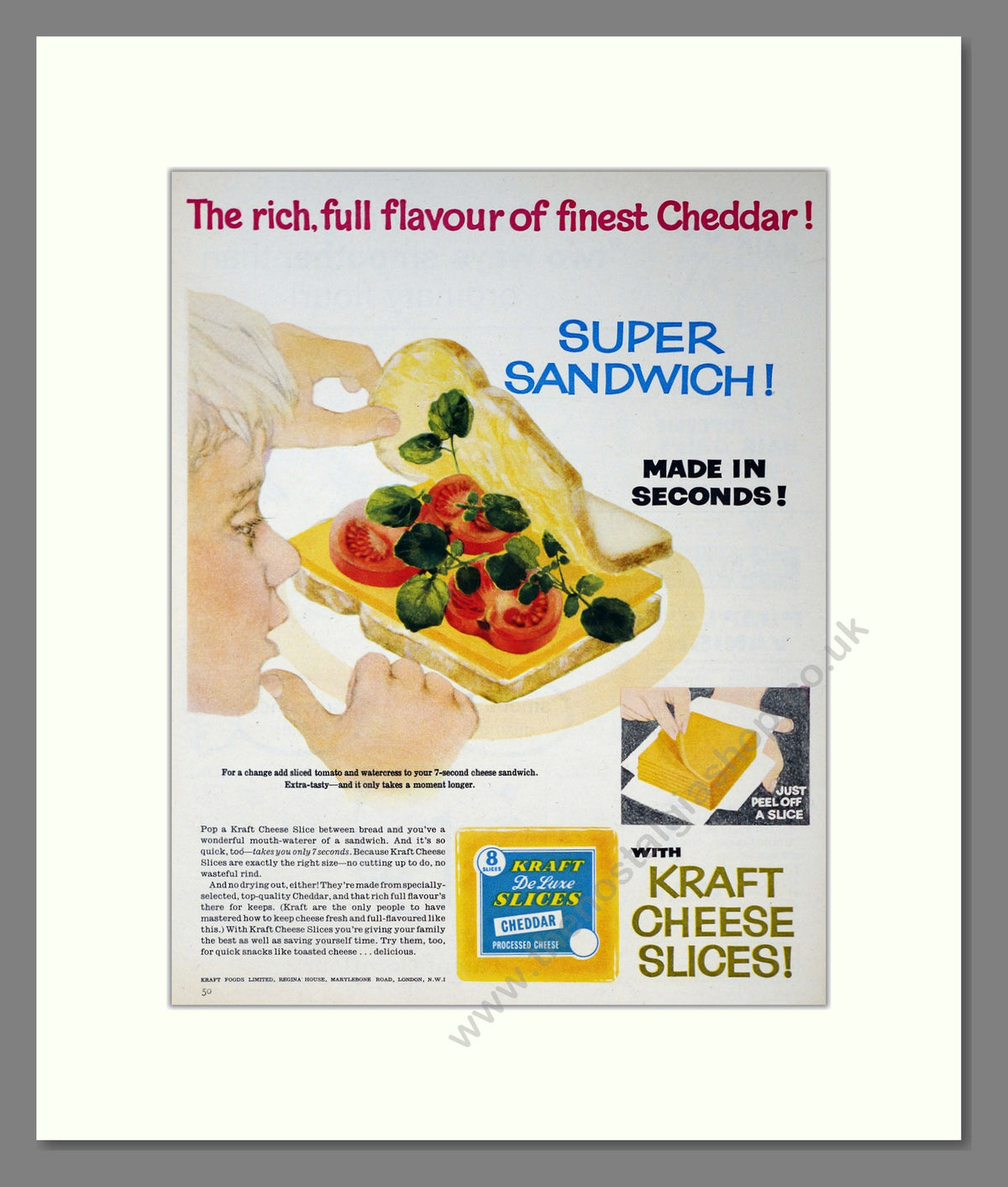 Kraft Cheese Slices. Vintage Original Advert 1960 (ref AD304180)