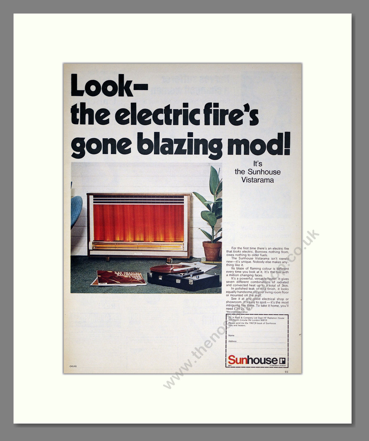 Sunhouse Electric Fire. Original Advert 1967 (ref AD304060)