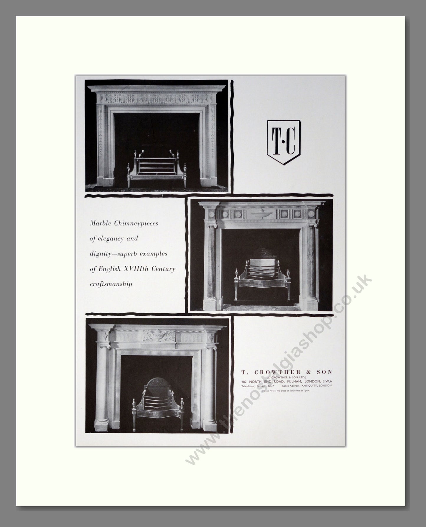 T. Crowther & Son Mantlepieces. Original Advert 1960 (ref AD304064)