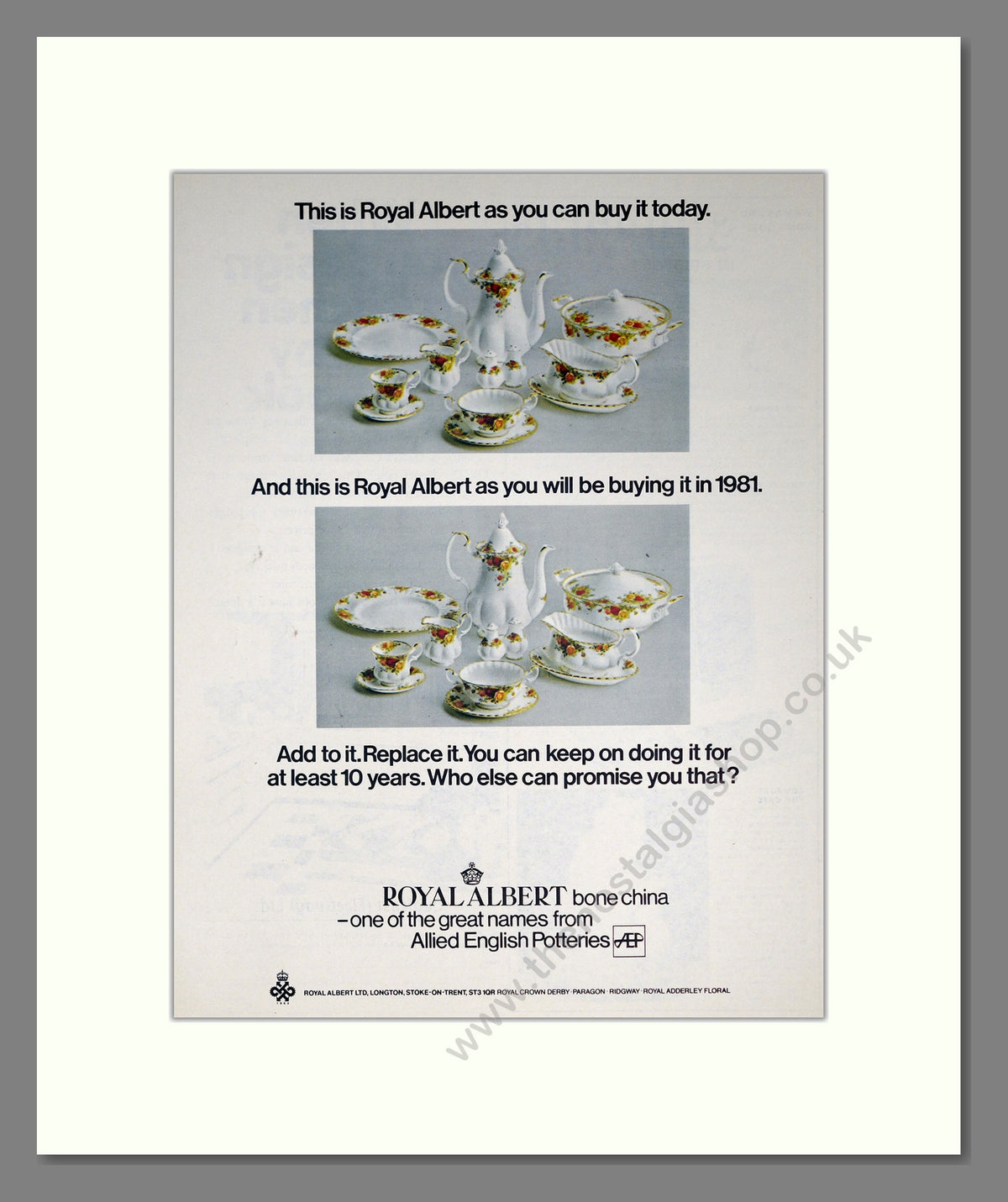 Royal Albert Bone China. Original Advert 1971 (ref AD304102)