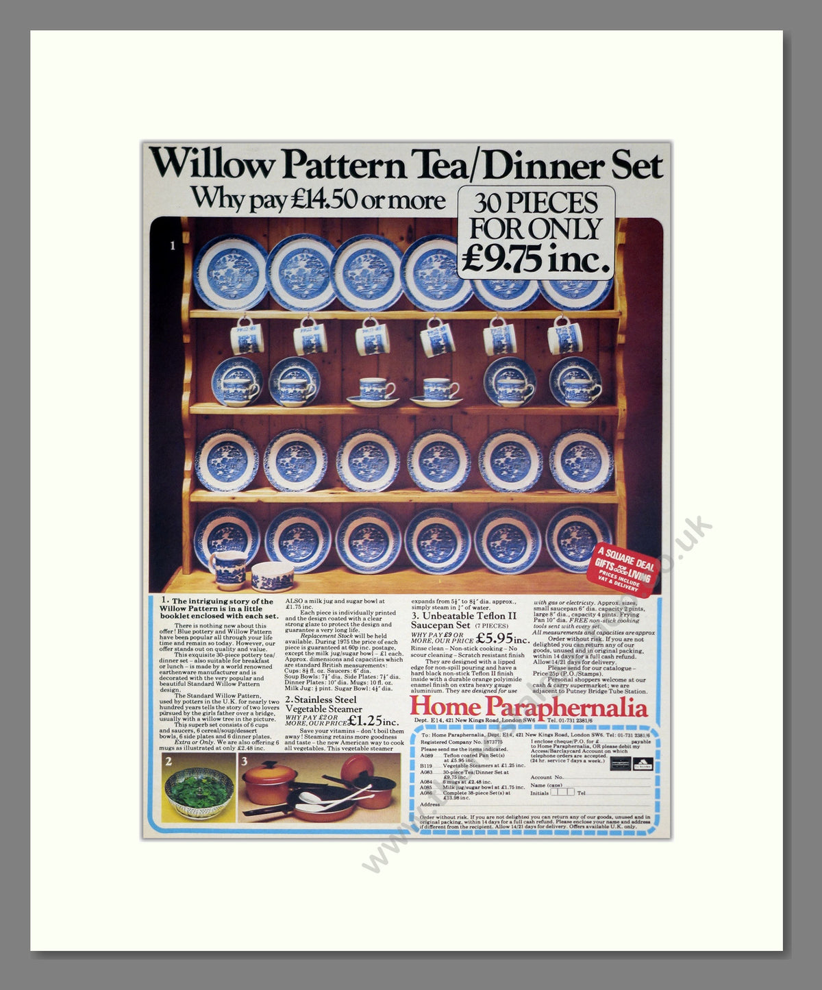 Willow Pattern Tea/Dinner Set. Original Advert 1975 (ref AD304103)