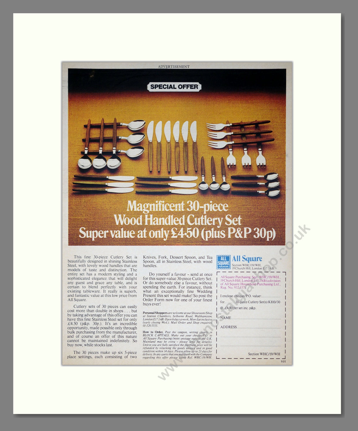Stainless Steel Cutlery Set. Original Advert 1975 (ref AD304114)