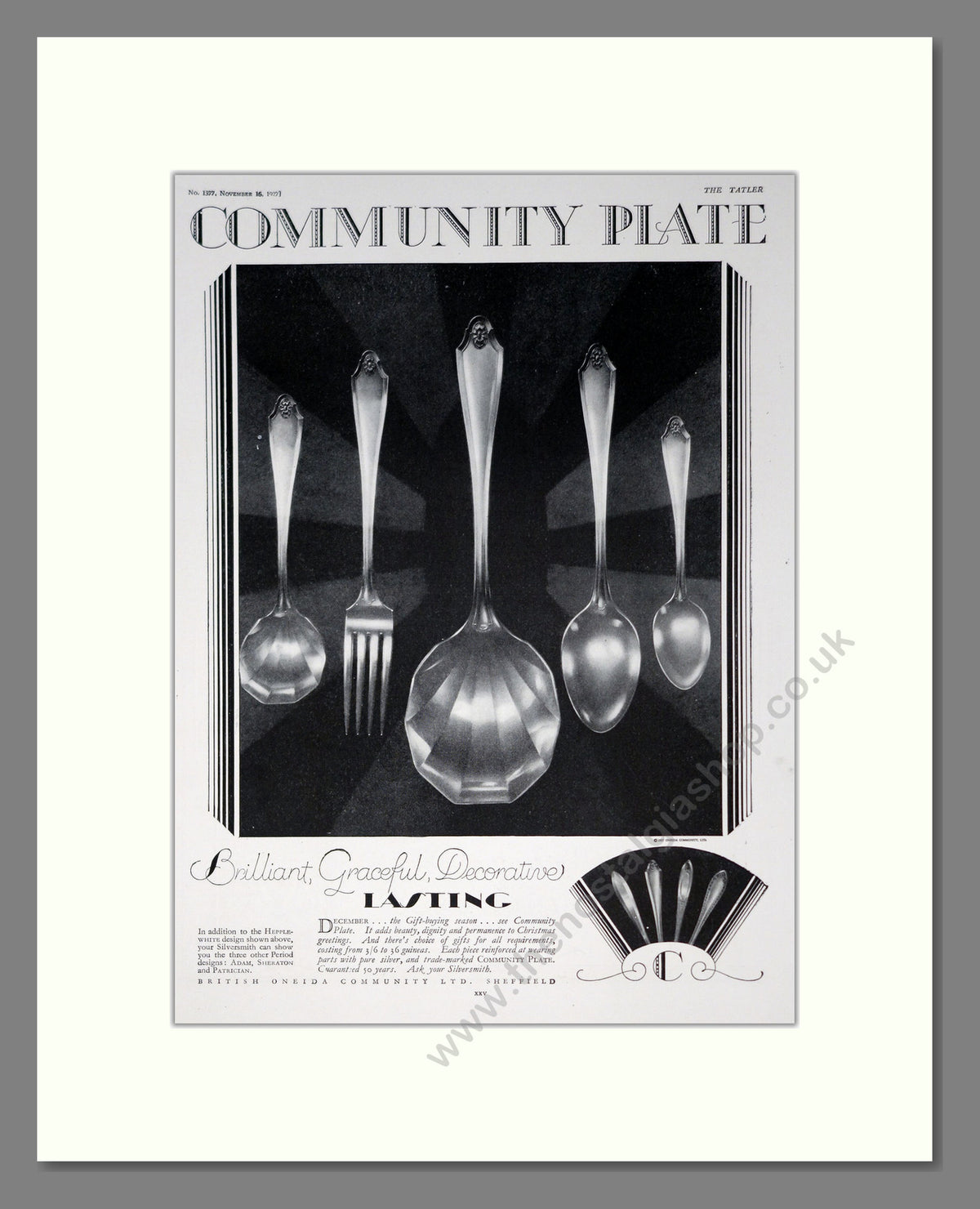 British Oneida Community Ltd, Sheffield Cutlery. Original Advert 1927 (ref AD304119)