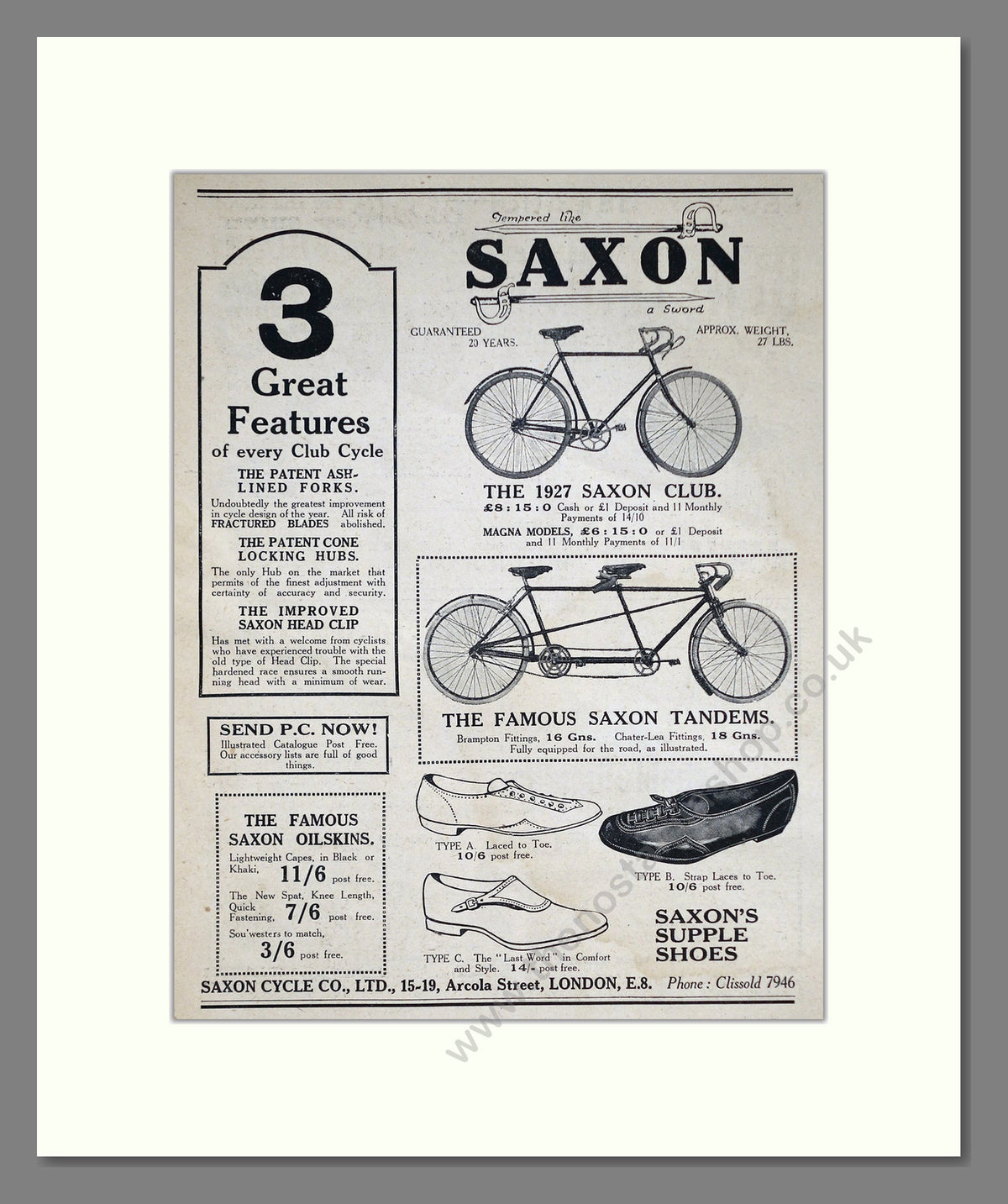 Saxon Cycles. Original Advert 1927 (ref AD68883)