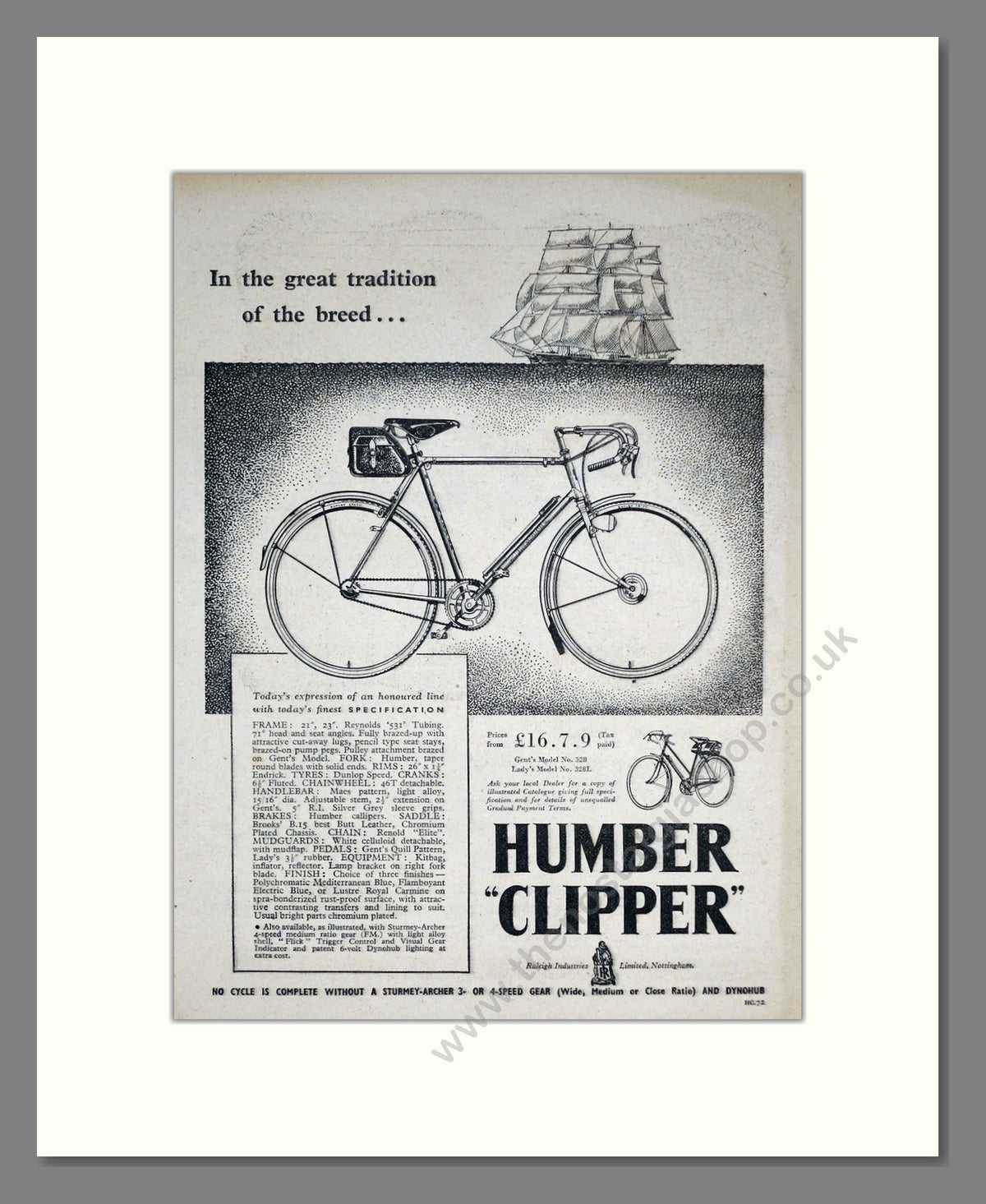 Humber Clipper Cycle. Original Advert 1954 (ref AD68890)