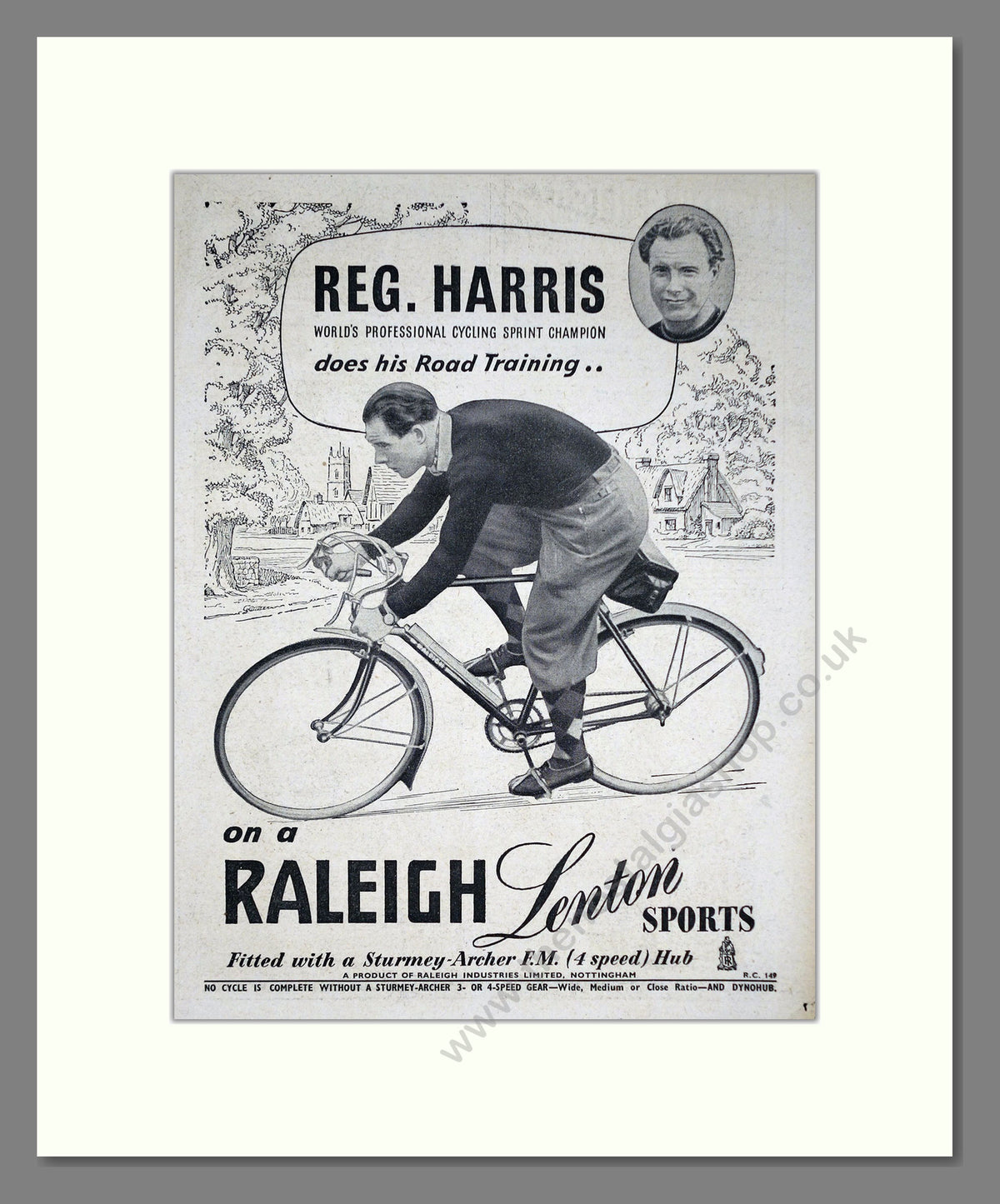 Raleigh Lenton Sports Cycle. Reg Harris. Original Advert 1951 (ref AD68900)