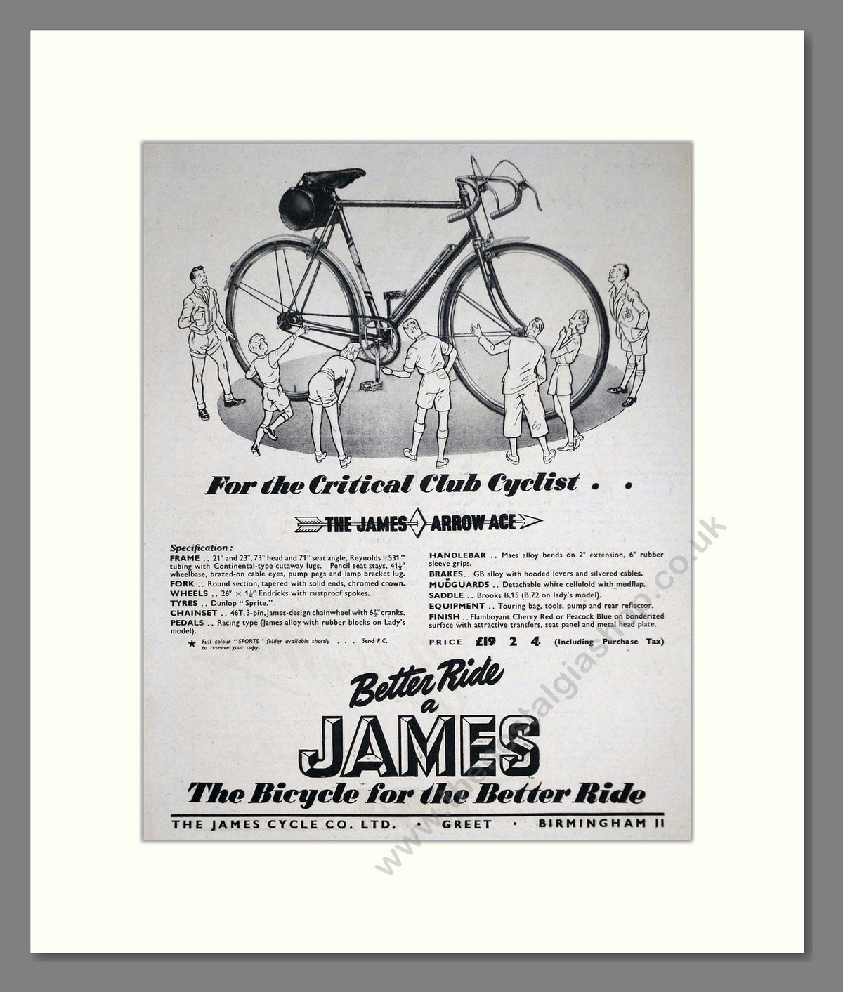 James Arrow Ace Cycle. Original Advert 1951 (ref AD69014)