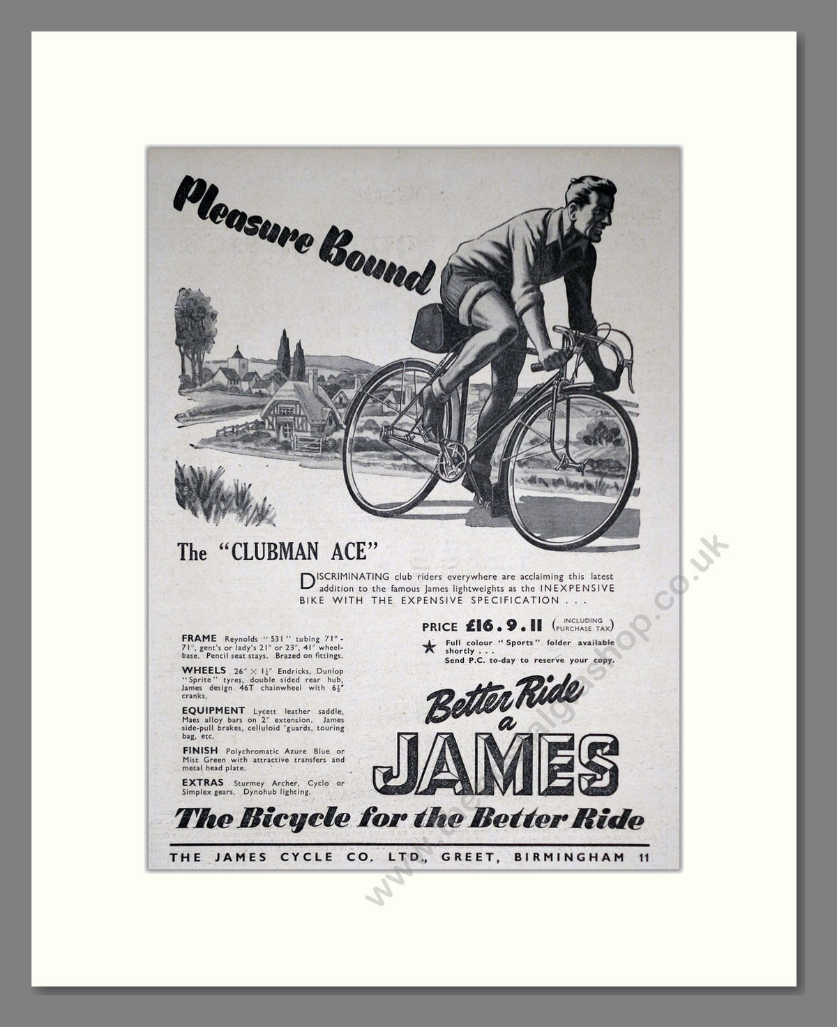 James Clubman Ace Cycle. Original Advert 1951 (ref AD69015)
