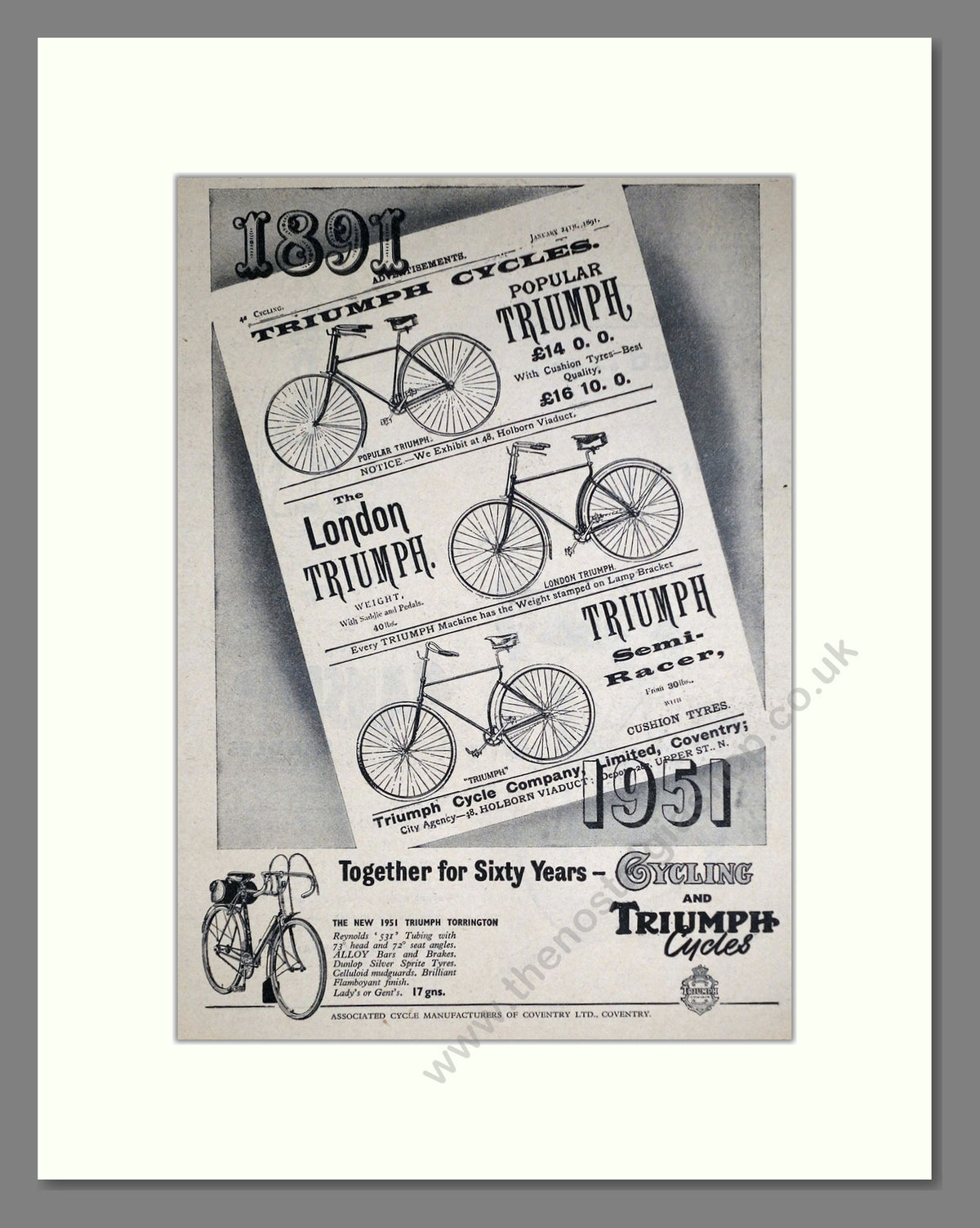Triumph Cycle Range 60 Years. Original Advert 1951 (ref AD69021)