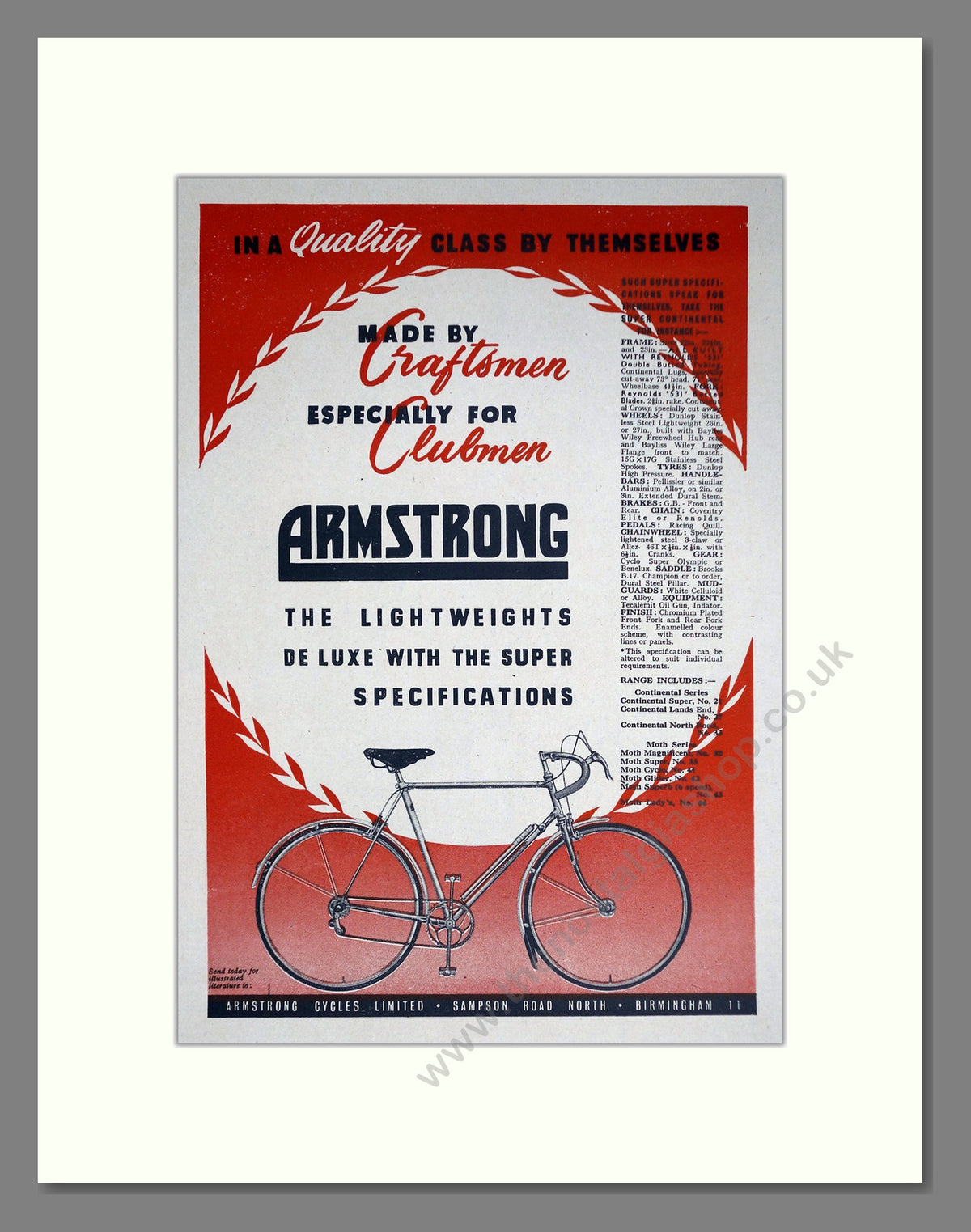 Armstrong Lightweight De Luxe Cycles. Original Advert 1951 (ref AD69022)