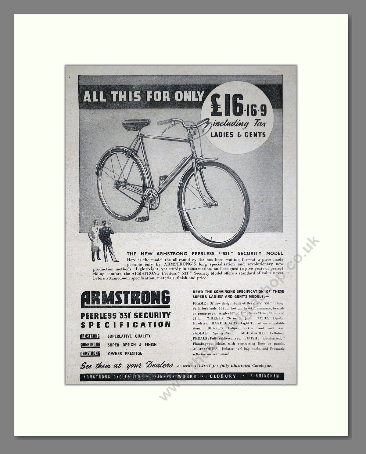 Armstrong Peerless 531 Cycles. Original Advert 1951 (ref AD69025)