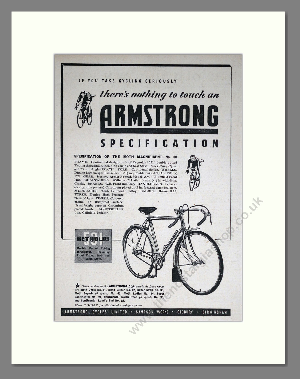 Armstrong Moth Magnificent Cycles. Original Advert 1952 (ref AD69028)