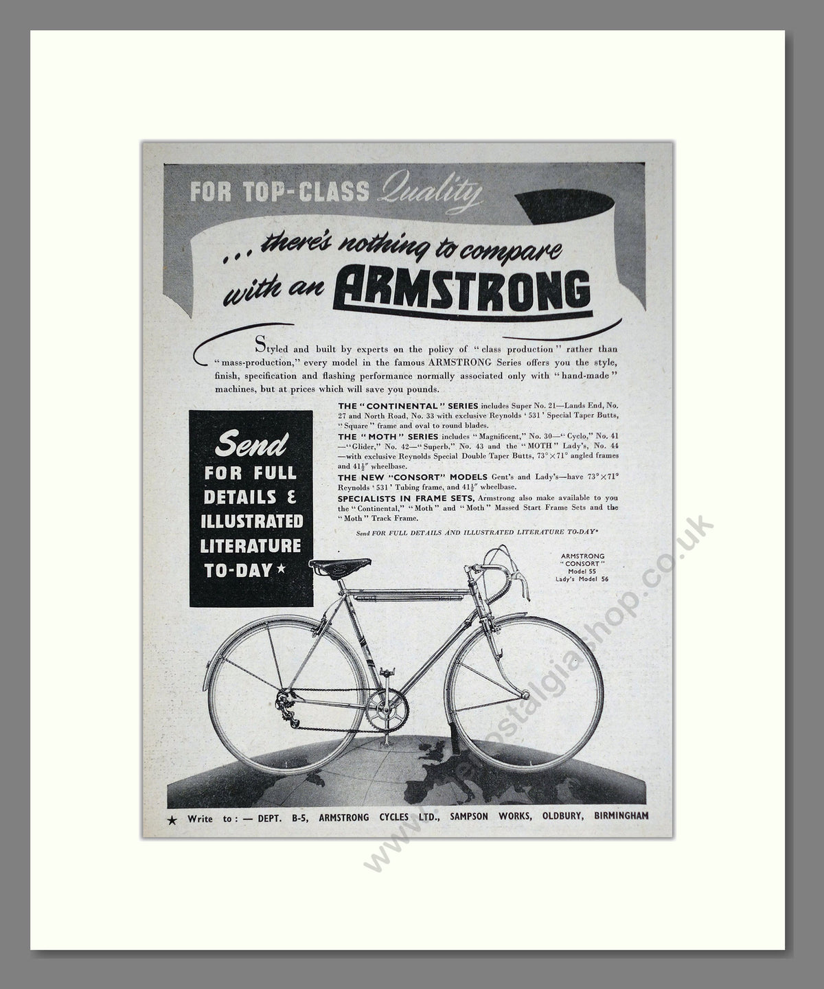 Armstrong Consort Cycles. Original Advert 1953 (ref AD69037)