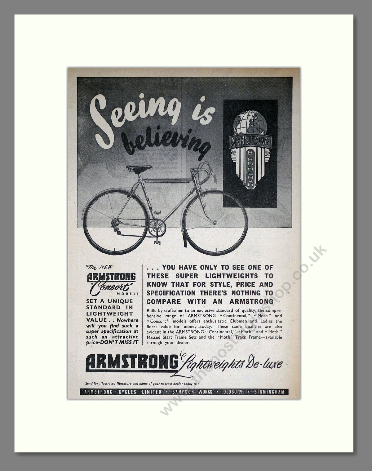 Armstrong Consort Cycles. Original Advert 1953 (ref AD69038)