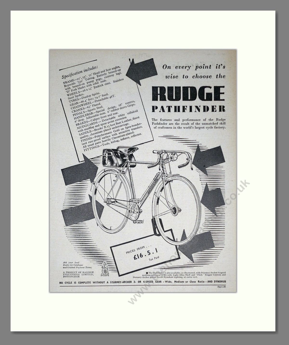 Rudge Pathfinder Cycles. Original Advert 1951 (ref AD69045)