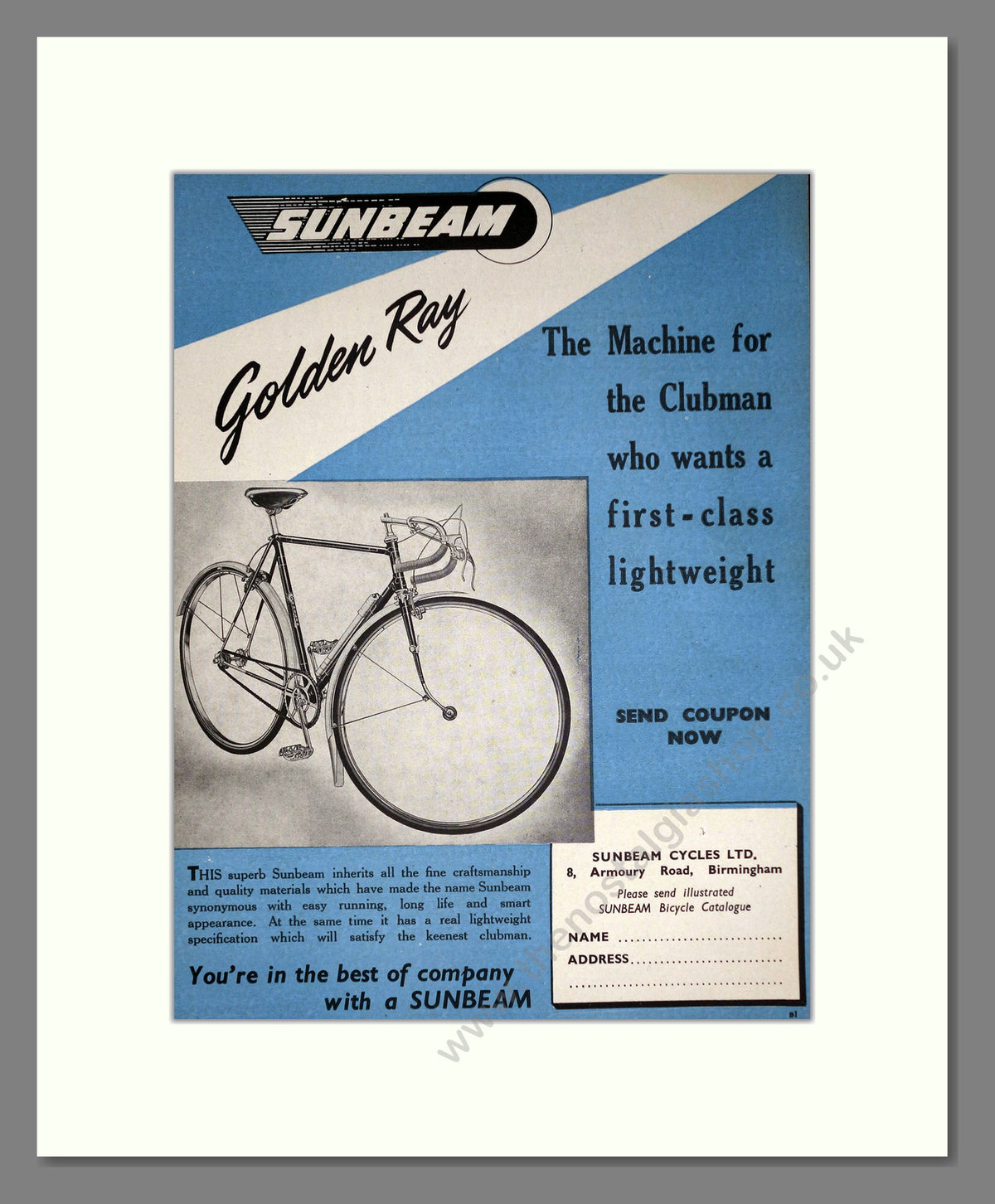 Sunbeam Golden Ray Cycle. Original Advert 1951 (ref AD69056)