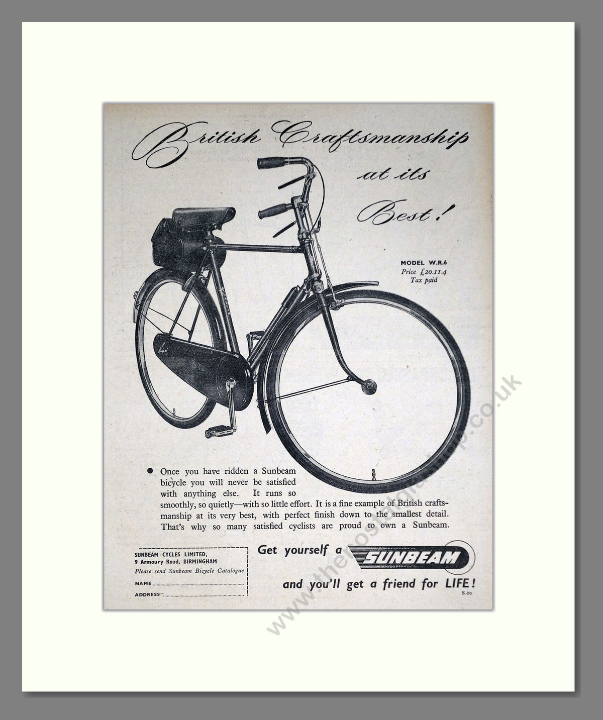 Sunbeam W.R.6 Cycle. Original Advert 1951 (ref AD69057)