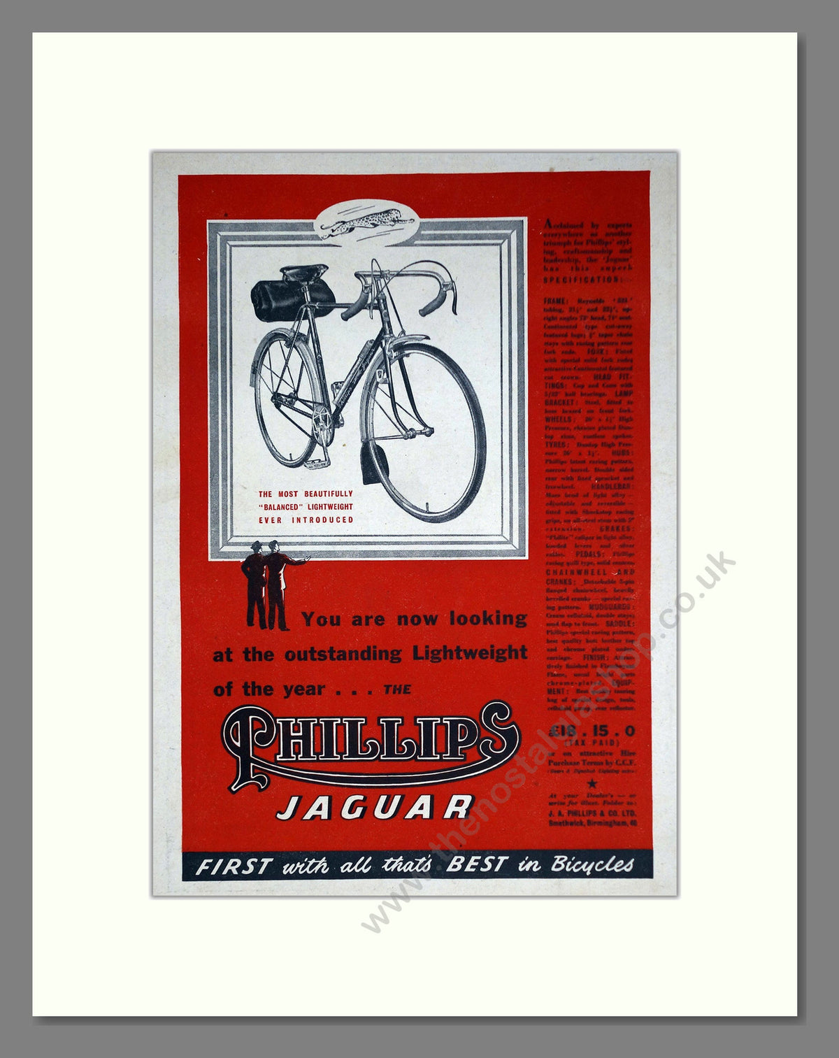 Phillips Jaguar Cycles. Original Advert 1951 (ref AD69077)
