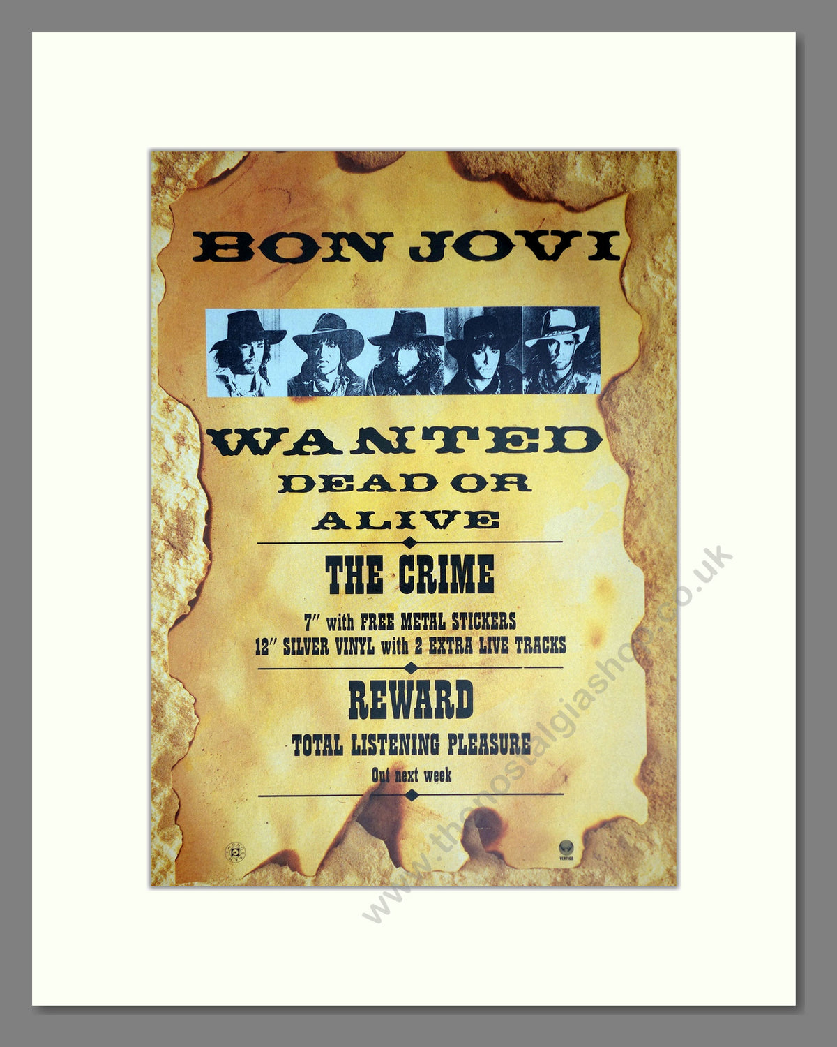Bon Jovi Wanted Dead or Alive. 1987 Original Advert (ref AD68995)