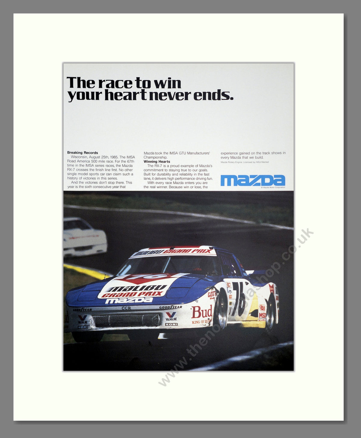 Mazda, Breaking Records, Winning Hearts. Original Advert 1985 (ref AD304206)
