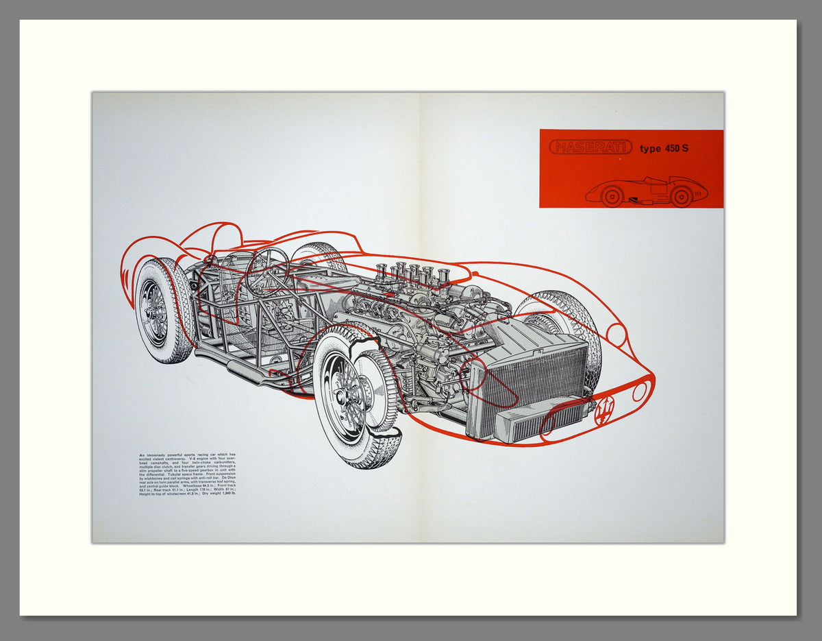 Maserati Type 450 S, Cut away Illustration. Original Advert 1957 (ref AD304282)