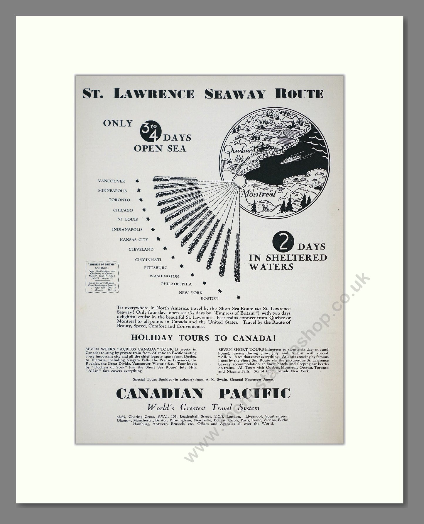 Canadian Pacific - St Lawrence Seaway. Vintage Advert 1931 (ref AD303626)