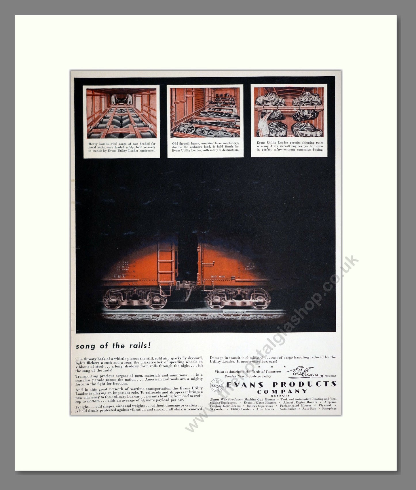 Evans Products Company - Song Of The Rails. Vintage Advert 1943 (ref AD303634)