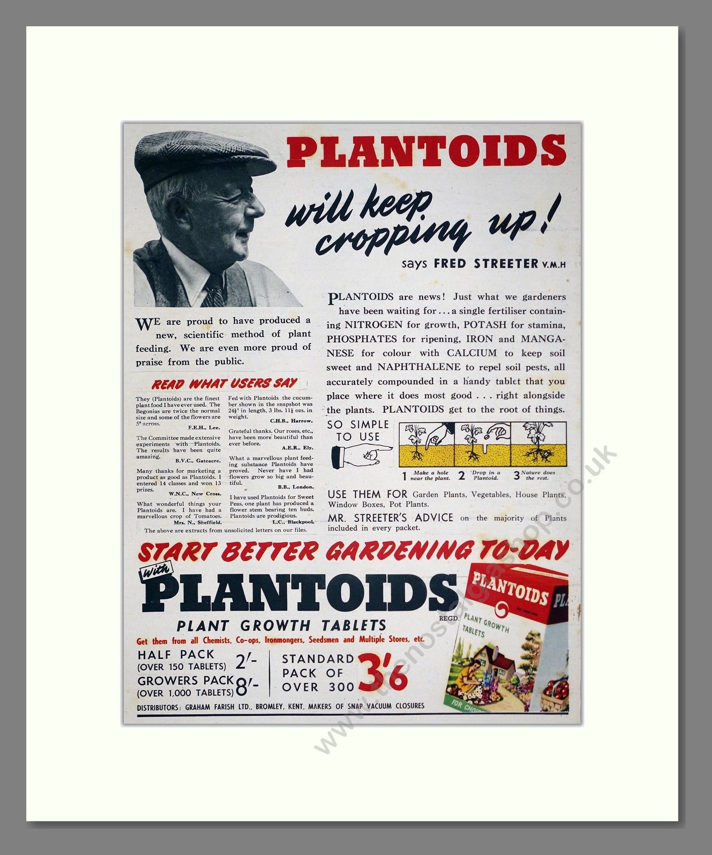 Plantoids - Plant Growth Tablets. Vintage Advert 1954 (ref AD303687)