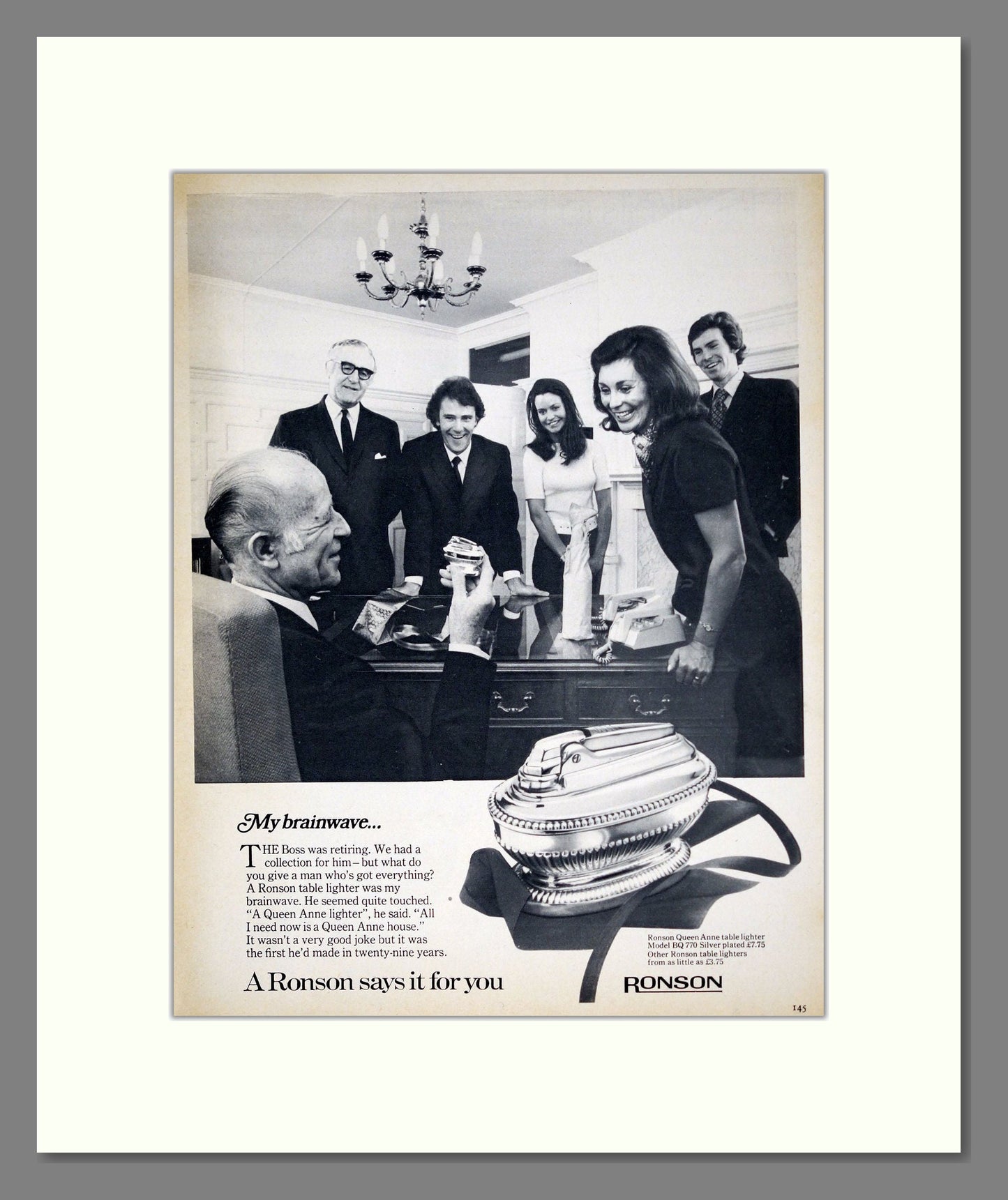 Ronson - Queen Anne Table Lighter. Vintage Advert 1972 (ref AD303707)